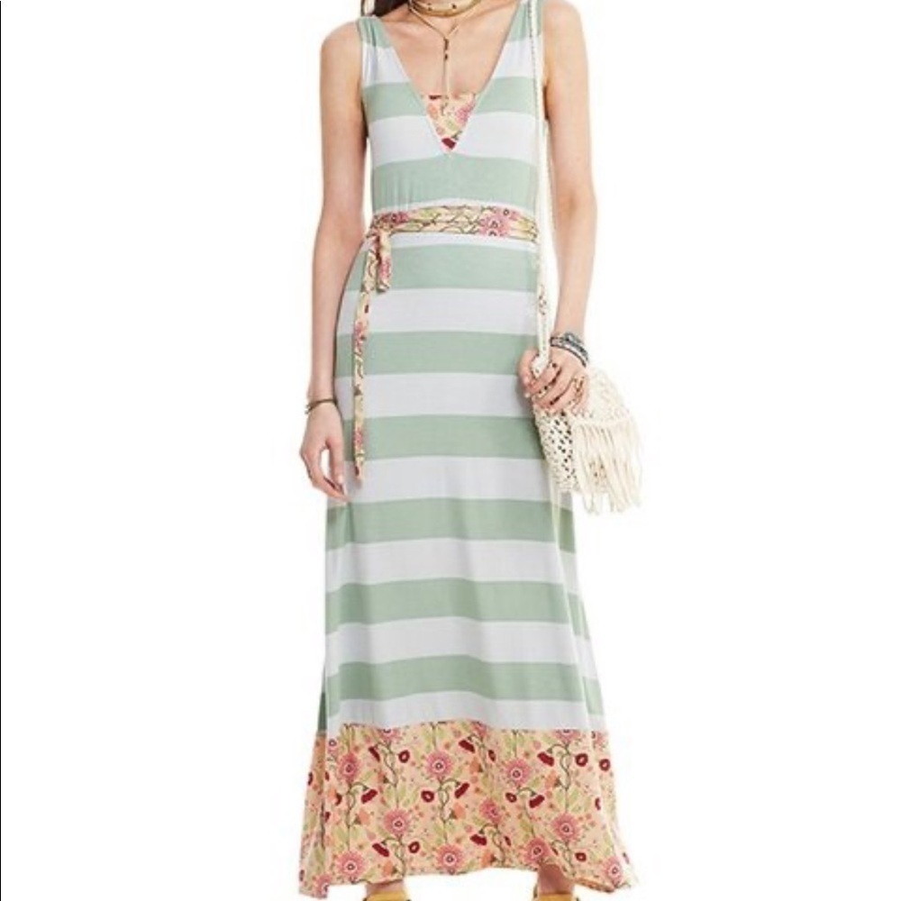 Matilda Jane Seaside Afternoon Floral Stripe Sleeveless Maxi Dress Size Medium